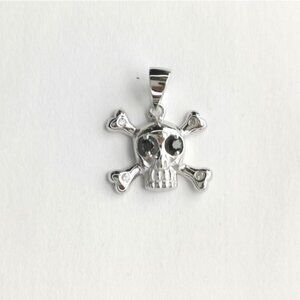 Sterling Silver CZ skull and bones pendant